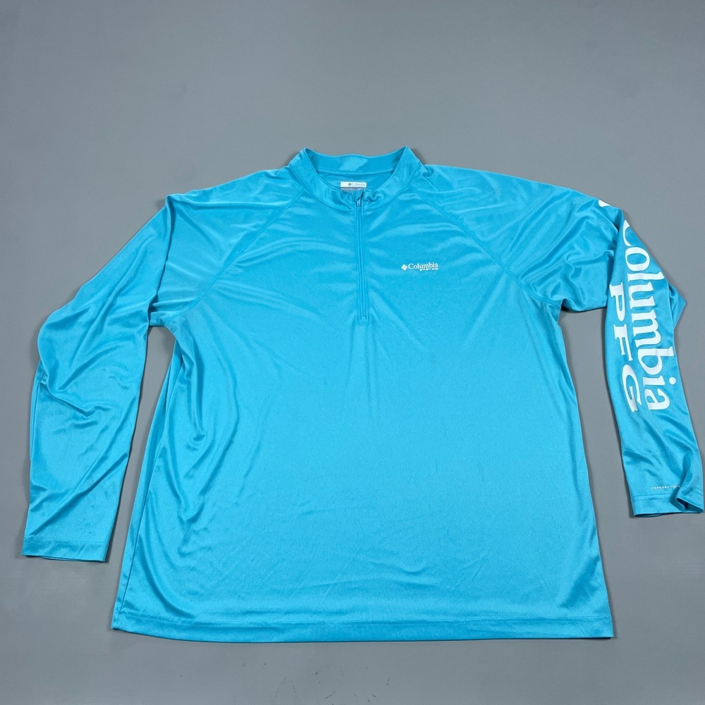 Columbia PFG Terminal Tackle Quarter Zip Pullover Blue Mens XXL Long Sleeve